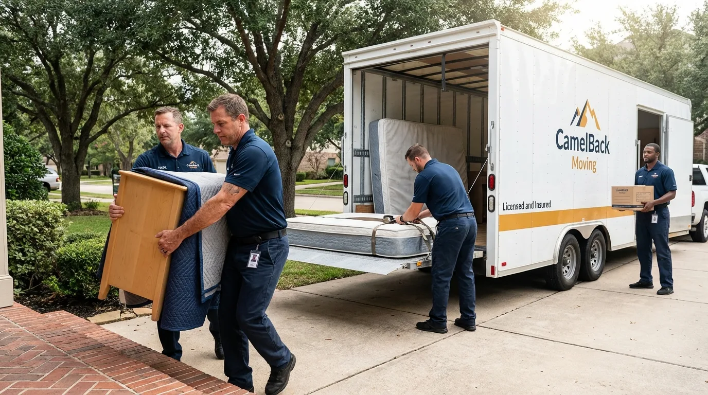 Crew loading residential truck for cross-state move from Murphys, CA