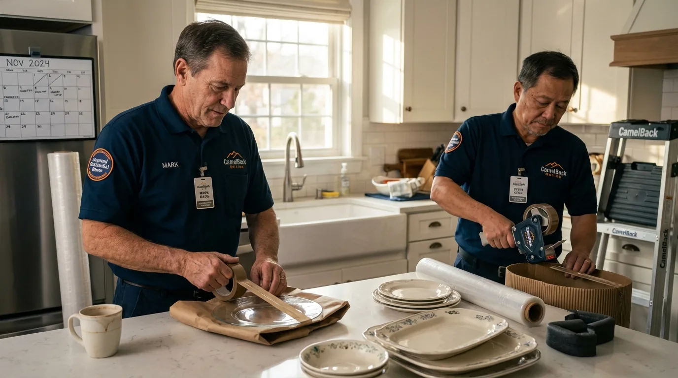 Professional crew packing kitchen dishware in Murphys, CA